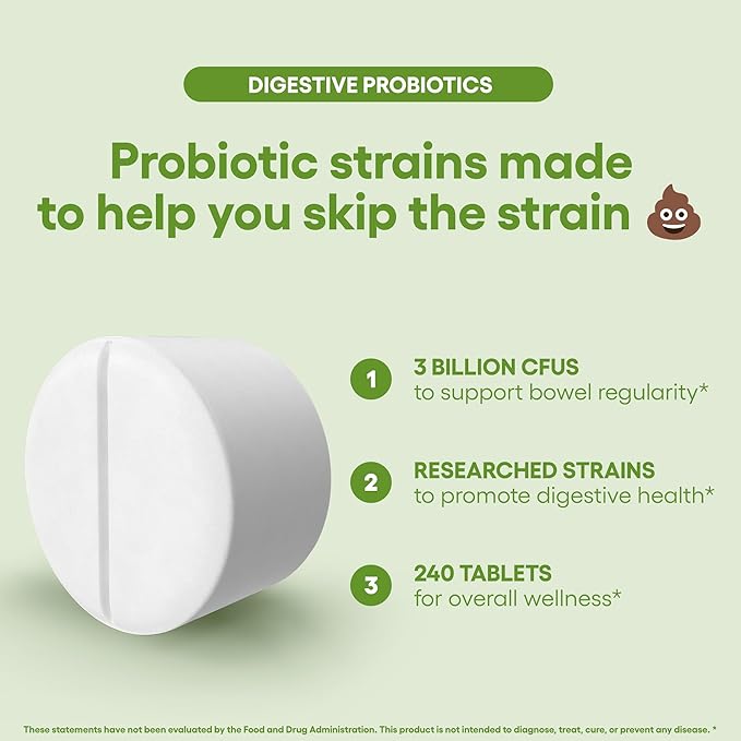 Probiotics for Digestive Health Supports Bloating & Regularity Supplement 240 Tablets 3 Billion CFU (240, Digestive Probiotics)