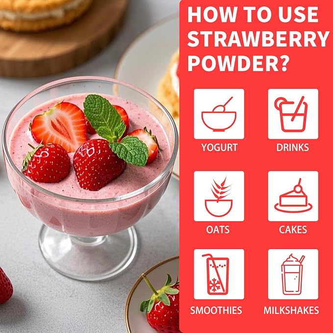 Strawberry Powder, 5.64OZ/160G Freeze Dried Strawberry Powder, No Sugar & Additives, 100% Natural, Freeze Dried Fruit Powd-er for Cakes, Baking, Juice, Cereal, Yogurt, Smoothies