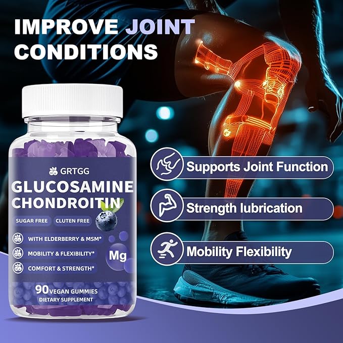 Glucosamine Chondroitin Gummies with MSM & Elderberry Extra Strength 3000MG - Joint Support, Antioxidant Immune Support Supplement for Adults, Men & Women - 90 Blueberry Gummies