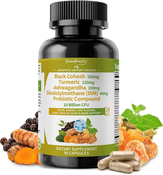 Menopause Supplements for Women - Black Cohosh & Ashwagandha for Hot Flashes, Night Sweats, Mood Swings, Hormonal Balance Support,10 Billion CFU Probiotic - 90 Capsules Vegan Gluten-Free