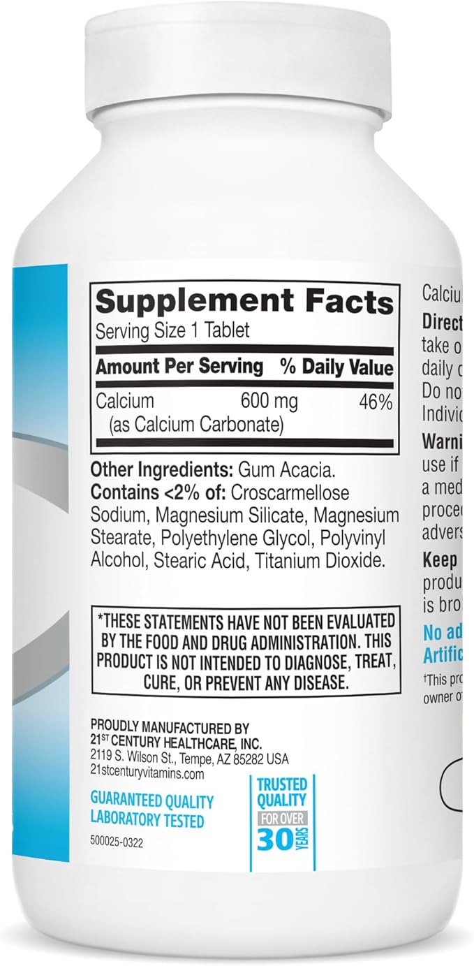 21st Century Calcium Supplement, 600 mg, 400 Count