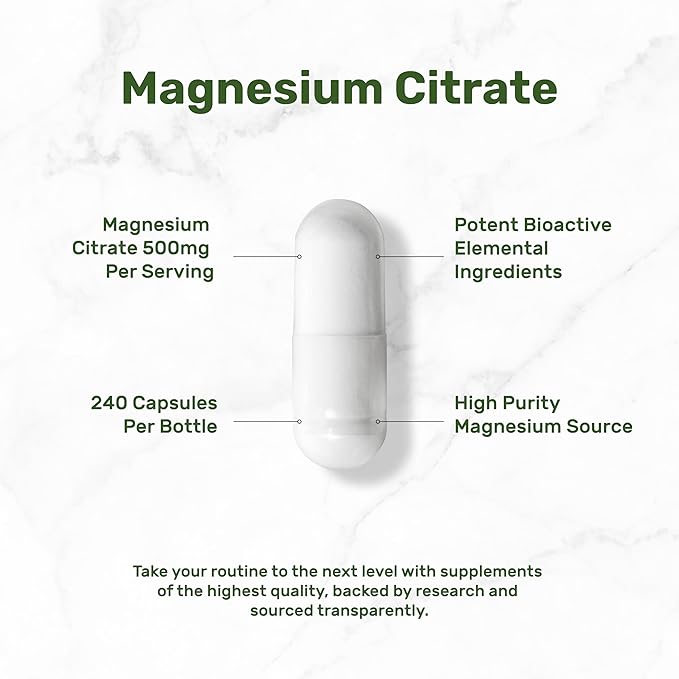 DEAL SUPPLEMENT Magnesium Citrate 500mg, 240 Capsules | Easily Absorbed, Purified Trace Mineral – Muscle, Heart, & Digestive Support – One a Day, Non-GMO