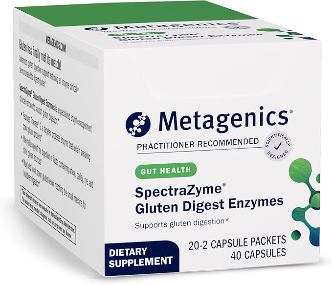 Metagenics SpectraZyme Gluten Digest Enzymes - Digestive Enzyme - Help Digest Wheat, Barley & Rye Grains* - Gut Health Supplement* - Non-GMO, Gluten-Free & Vegetarian - 90 Capsules