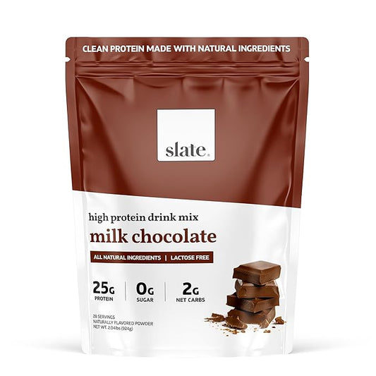 Slate Milk -High Protein Drink Mix Powder-Milk Chocolate,28 Servings Bag-Lactose Free,25g Protein,0g Sugar,110 Calories,2g Net Carbs,All Natural Ingredients-Breakfast Boost -Post Workout - 2.04 lbs