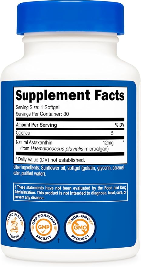 Nutricost Astaxanthin 12mg, 30 Softgels - Non-GMO and Gluten Free
