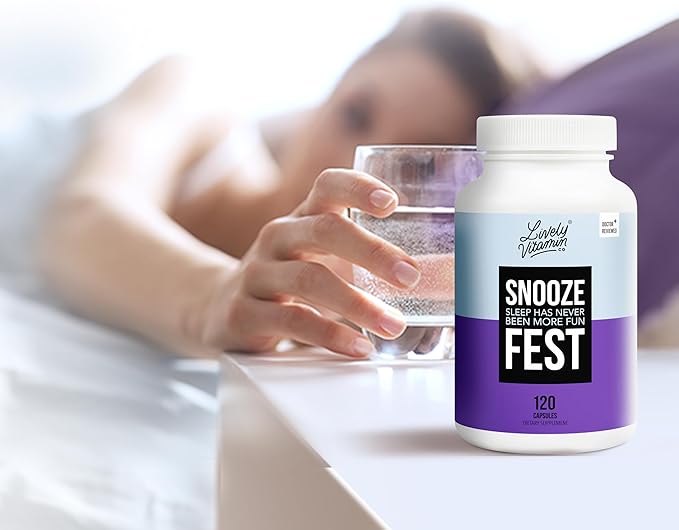 LIVELY VITAMIN CO Snooze Fest - Full REM Cycles - Balanced Sleep - Relax Body & Mind - Rest & Recovery - GABA - Chamomile - Melatonin - Tryptophan - Valerian Root - Lemon Balm - Poppy - 120 Count