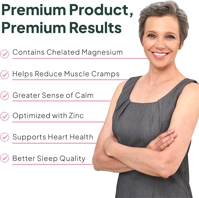 Pure Magnesium Glycinate with Zinc - Maximum Strength Chelated Magnesium Supplement for Women and Men for Muscle Cramps and Sleep Support - 2 Bottles