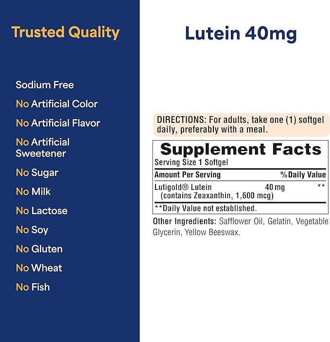 Puritan's Pride Premium Lutigold™ Lutein Carotenoid 40mg with Zeaxanthin for Men and Women, Dietary Supplement for Eye Health Support, 8 Month Supply, 120 Easy-to-Swallow Softgels
