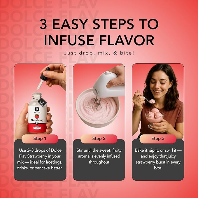 Dolce Flav Strawberry Extract – 2 Ounce Oil-Soluble Kosher, Sugar-Free, Concentrated Berry Flavor for Candy, Chocolates & Desserts, Includes Measured Dropper