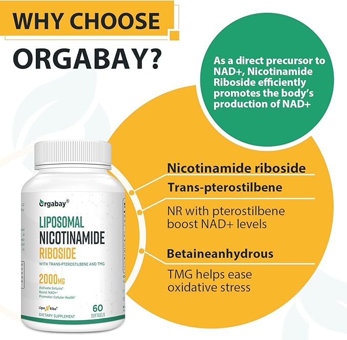Orgabay Liposomal Nicotinamide Riboside 2000 MG with TMG and Pterostilbene, Boosting NAD+, Support Healthy Aging, 360 Count