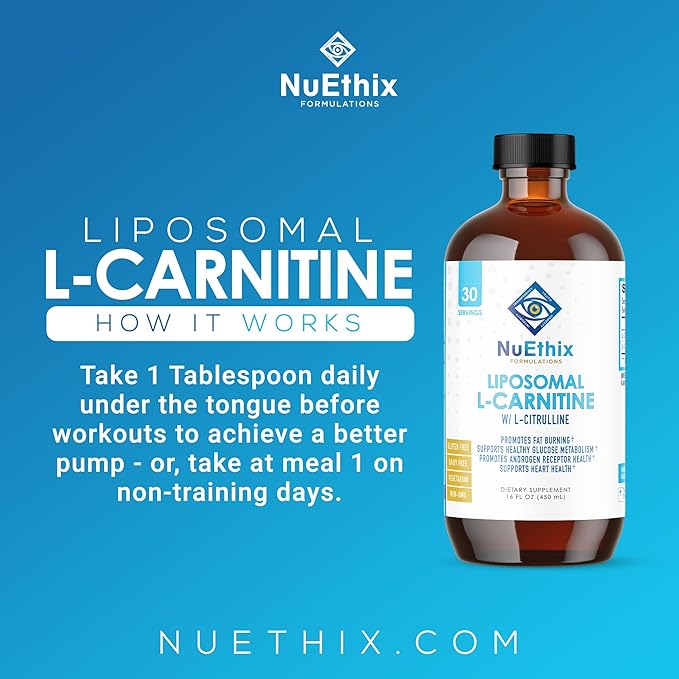 NuEthix Formulations Lipsomal L-Carnitine Supplement 600mg with L-Citrulline 1000mg for Healthy Weight Management, Fat Metabolism, Energy Production and Increased Blood Flow, for Men & Women