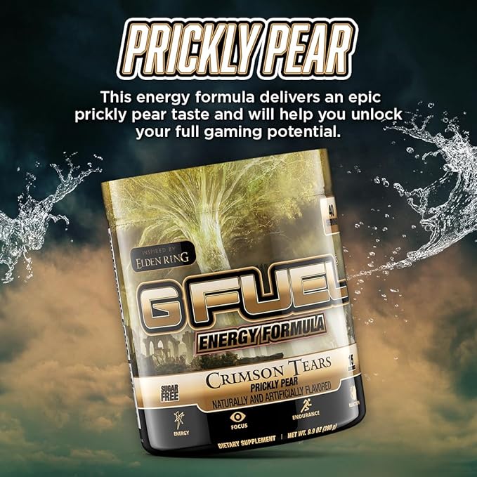 G Fuel Elden Ring Crimson Tears Energy Drink Powder, Pre Workout Caffeine Mix for Gaming, Sugar Free Focus Amino, Vitamin + Antioxidants, 9.9oz (Prickly Pear, 40 Servings)