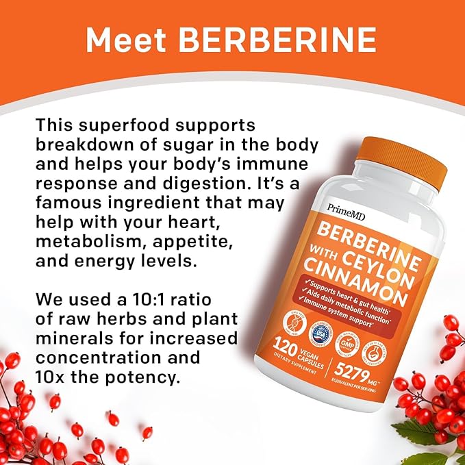 21-in-1 Berberine Supplement with Ceylon Cinnamon with Chromium, Bitter Melon and Green Tea Extract and Black Pepper Extract 5X for Energy & Metabolism Support with 5279 mg (120 ct, Pack of 1)