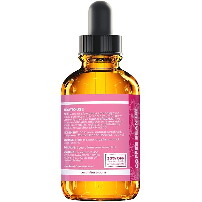 Leven Rose Coffee Bean Oil 1 oz - 100% Natural Cold Pressed Oil for Skin and Hair