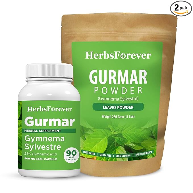 Gurmar Gymnema Sylvestre Capsules & Powder (Pack of 2) | Natural Herbal Supplement | Non-GMO, Vegan