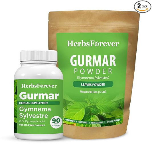 Gurmar Gymnema Sylvestre Capsules & Powder (Pack of 2) | Natural Herbal Supplement | Non-GMO, Vegan
