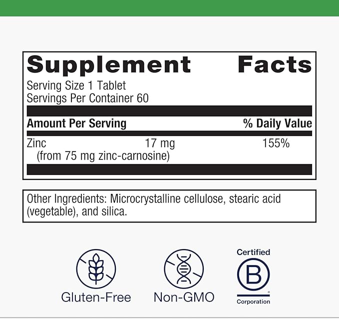 Metagenics Zinc Carnosine Complex High Potency Zinc Carnosine Supplement to Help Relieve Minor Stomach Discomfort - 60 Tablets