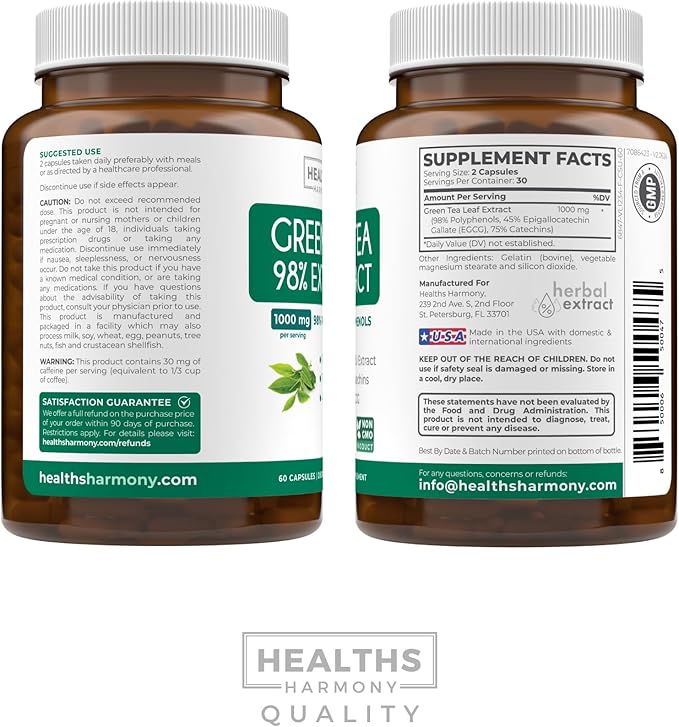 EGCG Green Tea Extract Capsules - Super High Potency Green Tea Pills Antioxidant Rich Formula Packed with Polyphenols Catechins & EGCG - 500mg Per Capsule - Non-GMO & Made in the USA (1 Month Supply)