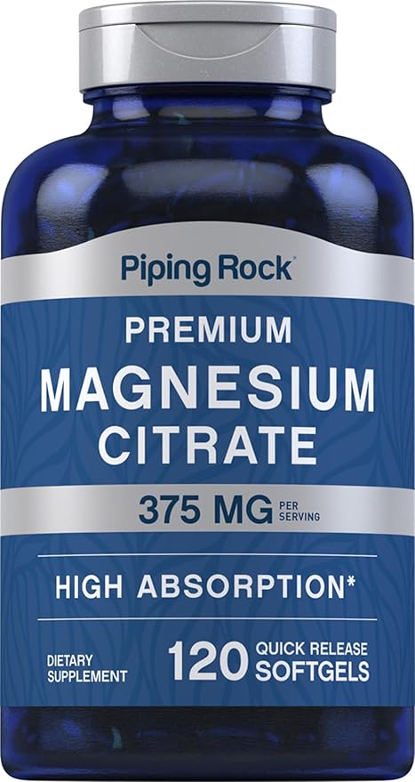 Piping Rock Magnesium Citrate | 375 mg | 120 Softgels | High Absorption | Non-GMO, Gluten Free Supplement