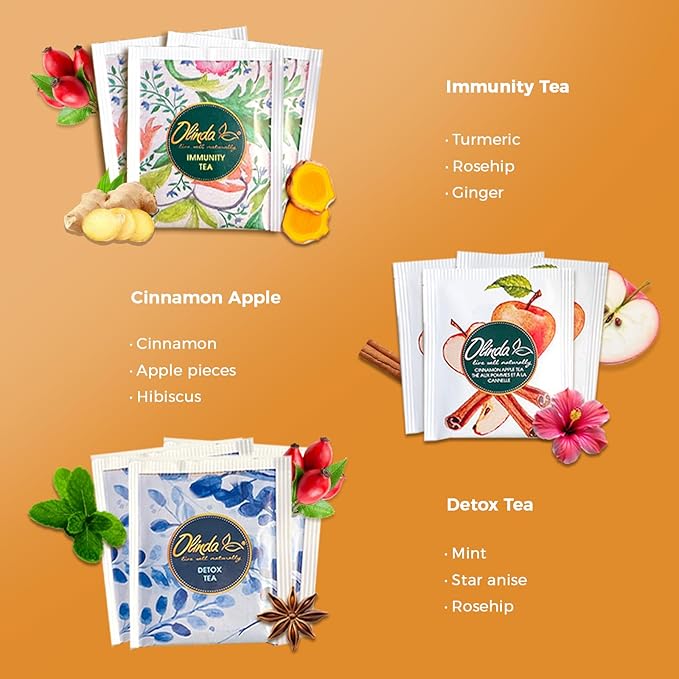 Olinda Health & Vitality Tea Gift Box Tea Samplers Organic Tea Bags Low Caffeine Detox Energy Tea Natural Herbal Gift Set Premium 9 Vareity Pack Individually Wrapped 45 Tea Bags 1 Tea Box Tea Gifts for Women