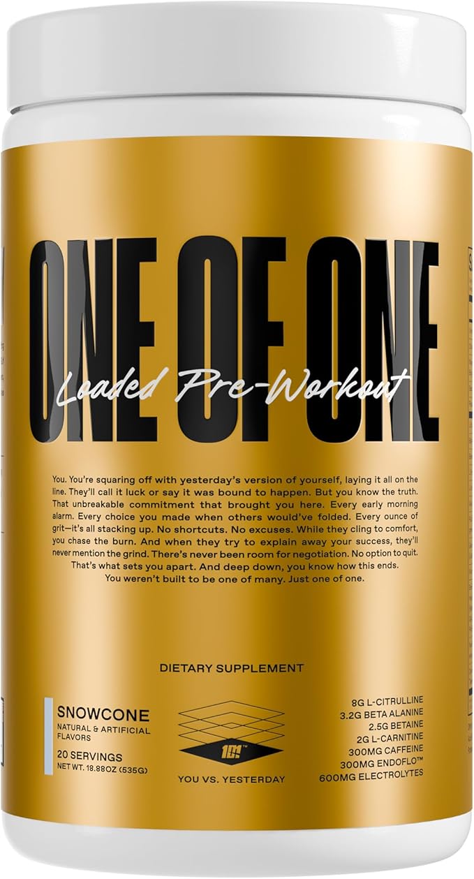 ONE OF ONE Loaded Pre-Workout – High-Stim Energy, Focus & Endurance with EndoFlo™, Genius Pure™ Alpha GPC, NeuroRush™, Dynamine®, No Crash, Gluten Free – Snow Cone