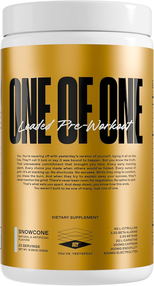 ONE OF ONE Loaded Pre-Workout – High-Stim Energy, Focus & Endurance with EndoFlo™, Genius Pure™ Alpha GPC, NeuroRush™, Dynamine®, No Crash, Gluten Free – Snow Cone