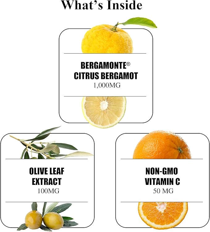 Durable Heart – Bergamonte Citrus Bergamot 1,000 mg + Olive Leaf Extract + Vitamin C - Heart Health Supplement for Healthy Cholesterol - Doctor Formulated, Vegan, Non-GMO, Made in USA (180 Capsules)