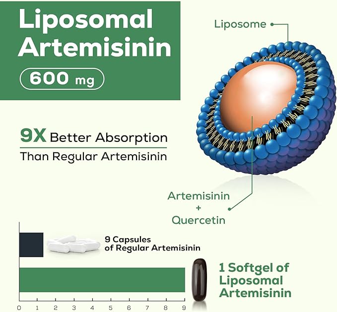 900 mg Liposomal Artemisinin for Maximum Absorption, Sweet Wormwood Extract(Artemisia Annua) with Quercetin Phytosome 200 mg, 120 Softgels