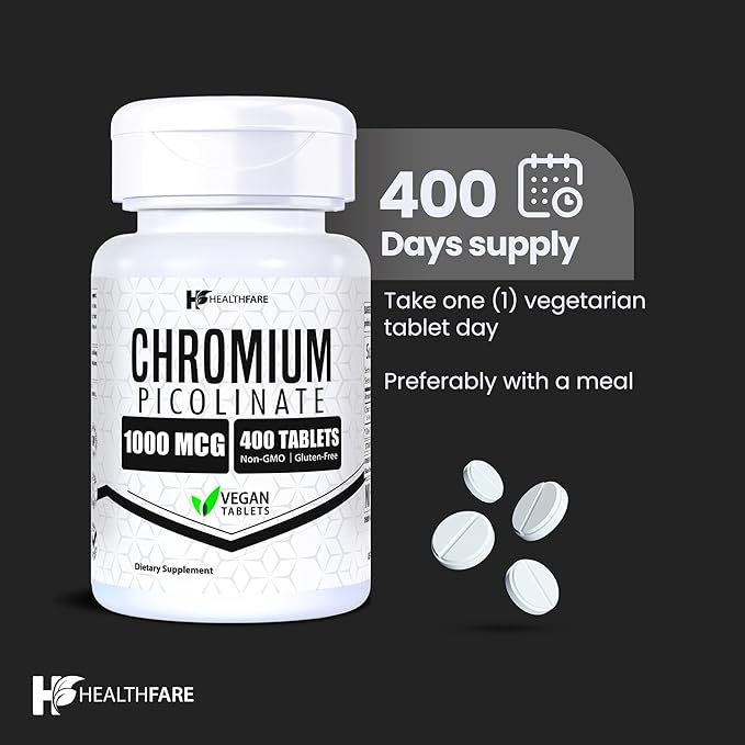 Chromium Picolinate 1000mcg | 400 Tablets | Gluten-Free | Non-GMO | Made in USA
