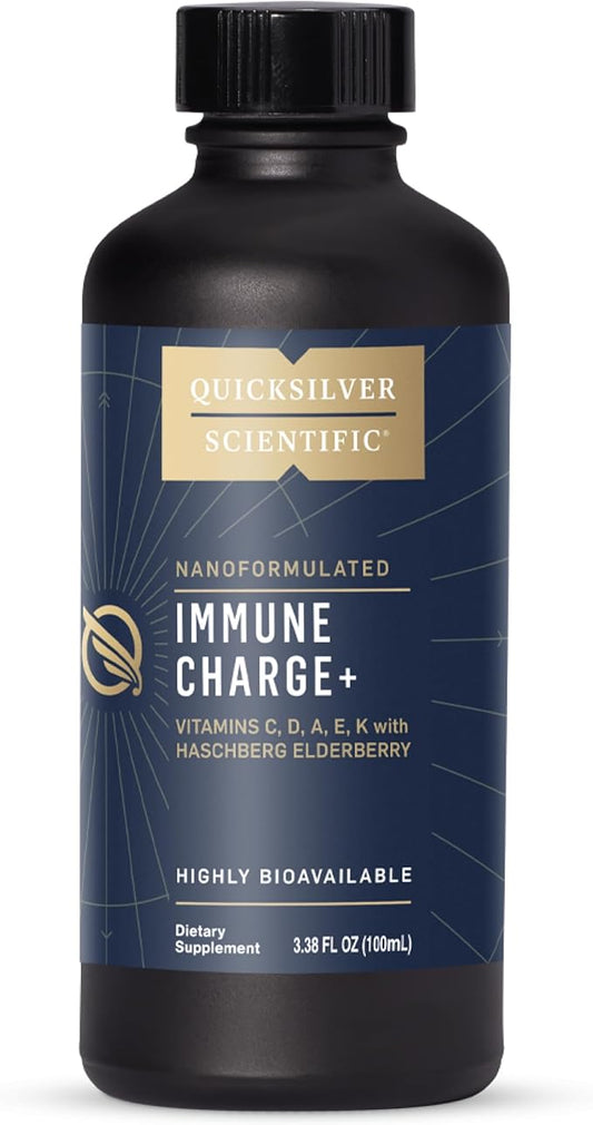 Quicksilver Scientific Immune Charge+ - Elderberry with 10,000 IU Vitamin D3, 25,000 Vitamin A, C, E, K1 & K2 for Immune Health & Lung Support (100ml)