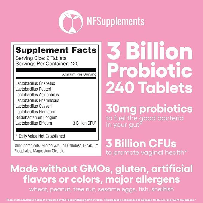 Probiotics for Women Supplement Supports Vaginal & Digestive Health 240 Tablets 3 Billion CFU (240, Women's Probiotics)