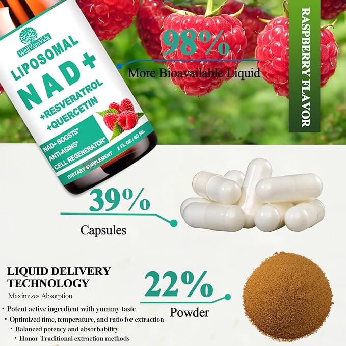 2 Pack NAD+ Supplements for Women & Men, Liposomal NAD+ Nicotinamide Riboside Resveratrol 900mg, TMG, Quercetin, Vitamin B3, Organic Liquid NAD+ Resveratrol Supplement for Longevity