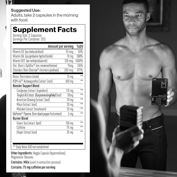 Mdrive Boost and Burn Testosterone Booster and Fat Burner for Men, Energy, Strength, Stress Relief, KSM-66 Ashwagandha, Advantra Z, Chromax, 60 Capsules