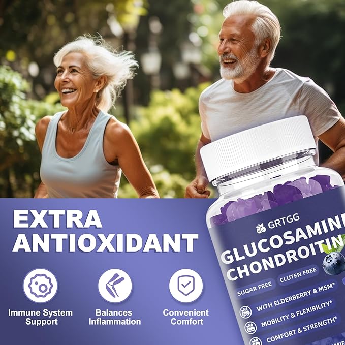 Glucosamine Chondroitin Gummies with MSM & Elderberry Extra Strength 3000MG - Joint Support, Antioxidant Immune Support Supplement for Adults, Men & Women - 90 Blueberry Gummies