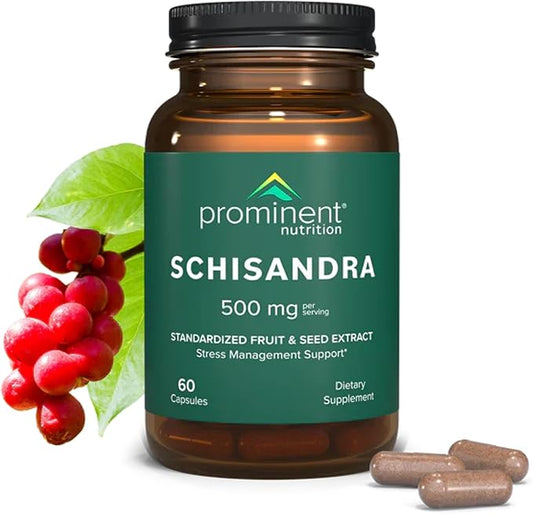 Prominent Nutrition Schisandra Berry Extract, Clinically Researched 500 mg Dose for Stress Management Support, Standardized to Schisandrins, Pure Schisandra Chinensis Fruit Extract, 60 Capsules