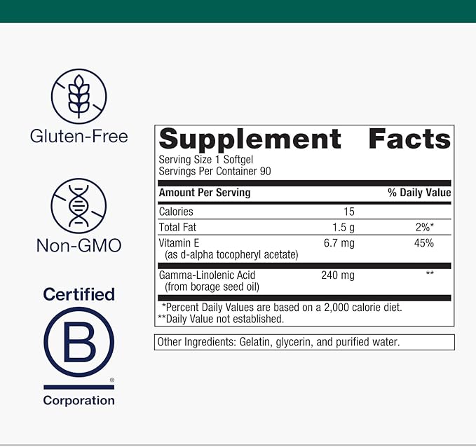 Metagenics OmegaGenics Borage Seed GLA Oil 240 mg - High Potency - Gamma-Linolenic Acid (GLA) Supplement - With Borage Seed Oil & Vitamin E - Gluten-Free - 90 Softgels