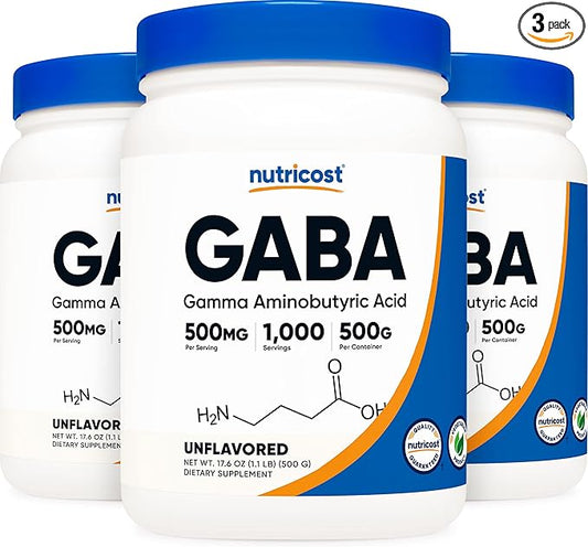 Nutricost Pure GABA (Gamma Aminobutyric Acid) Powder (500 Grams/1.1 pounds) (3 Pack)