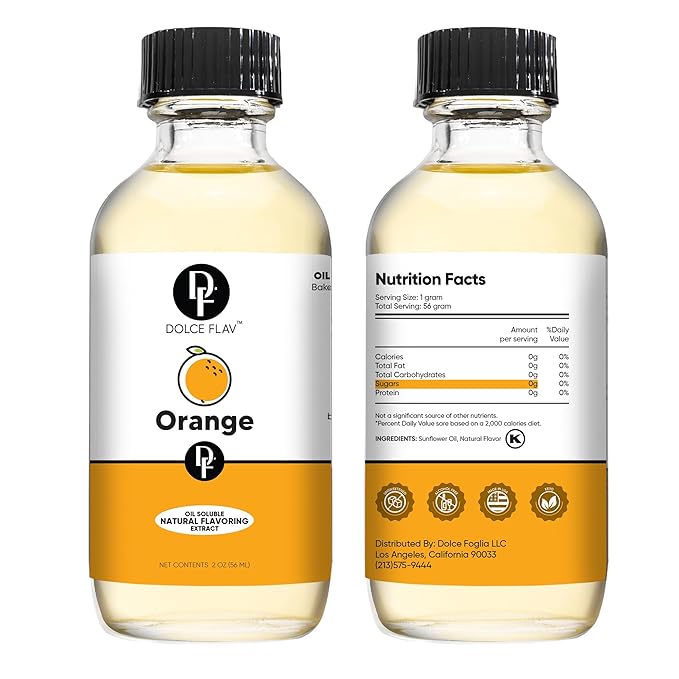 Dolce Flav Natural Orange Extract – 2 Ounce Oil-Soluble Kosher, Sugar-Free, Concentrated Citrus Flavor for Candy, Chocolates & Desserts, Includes Measured Dropper