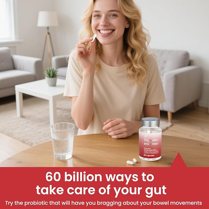 Digestive Enzymes - Multi Enzymes, Organic Prebiotics & Probiotics for Digestive Health & Gut Health - Meal Time Discomfort Relief & Bloating - Dual Action Approach - 60 CT