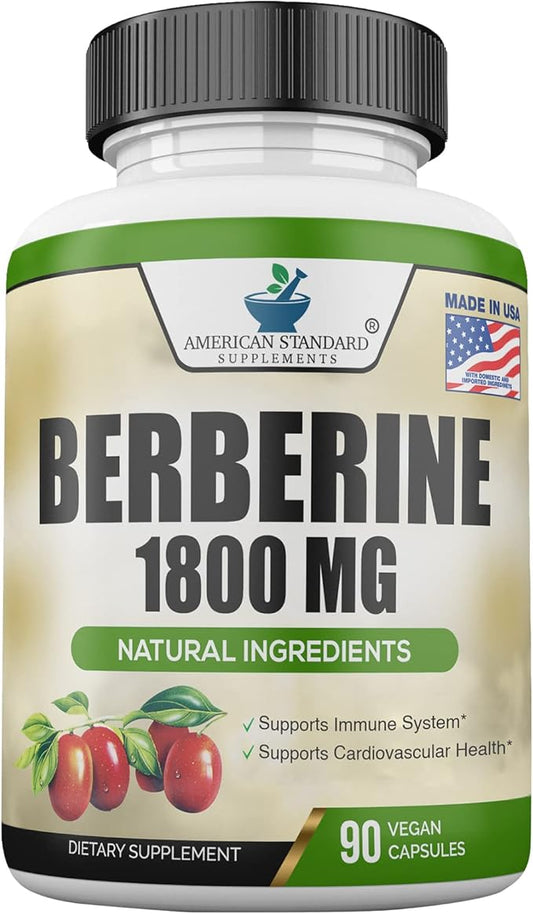 Berberine 1800mg Per Serving, Berberine Supplement, Berberine HCL, Berberine Pills, Berberine Capsules, Cardiovascular & Heart Health, Immune Support, 90 Veggie Capsules