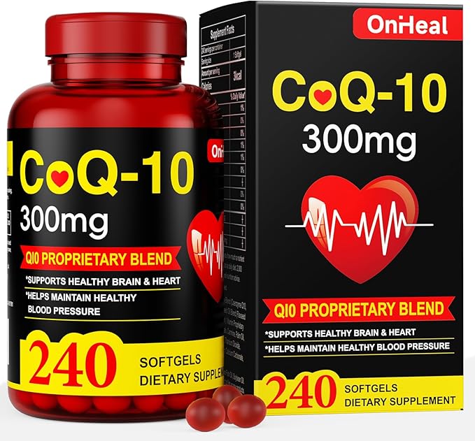 CoQ10 Supplement 300mg - Enhanced CoQ10 Nutritional Supplement with Coenzyme Q10 for Heart Health, Energy and Antioxidants - 240 Softgels