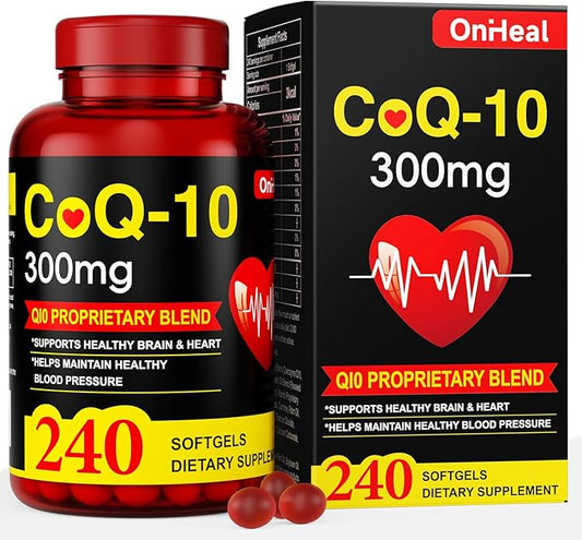 CoQ10 Supplement 300mg - Enhanced CoQ10 Nutritional Supplement with Coenzyme Q10 for Heart Health, Energy and Antioxidants - 240 Softgels