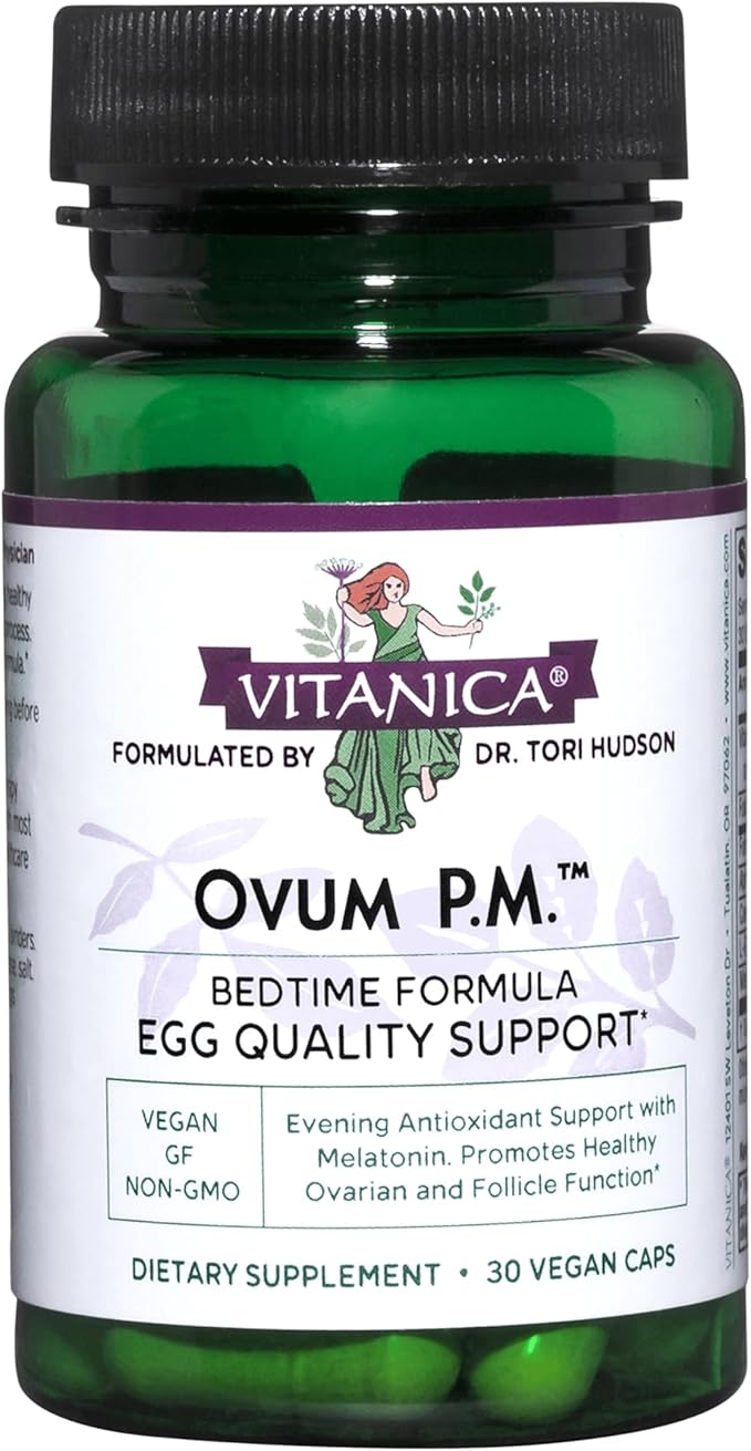 Vitanica Ovum P.M. - Egg Quality Support with Vitamin D3, Alpha Lipoic Acid & Melatonin - Works Best with Ovum A.M. - Herbal Dietary Supplement for Women's Health - Lady - 30 Vegan Caps