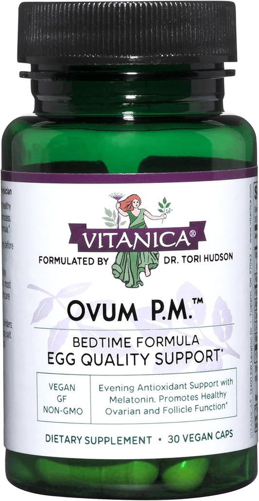 Vitanica Ovum P.M. - Egg Quality Support with Vitamin D3, Alpha Lipoic Acid & Melatonin - Works Best with Ovum A.M. - Herbal Dietary Supplement for Women's Health - Lady - 30 Vegan Caps
