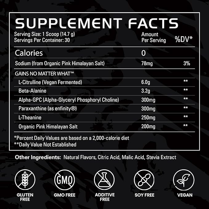 Gains in Bulk No Matter What Pre Workout Powder, with Paraxanthine, Amino Acids & L Theanine, Training Supplement for Athletes & Active Lifestyles, Energy & Focus Support, Rocket Pop, 30 Servings