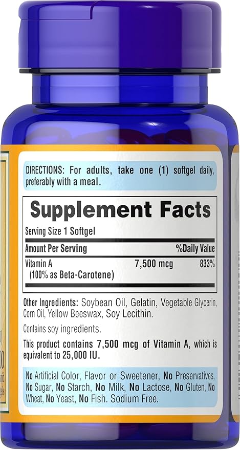 Puritan's Pride Beta Carotene for Immune and Eye Health to Support a Healthy Immune System 100 Softgels (Pack of 2)