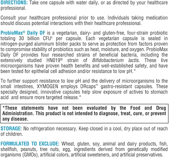 XYMOGEN ProbioMax Daily 30B - Vegetarian, Dairy & Gluten Free Probiotics for Digestive Health - Women's & Men's Probiotic Nutritional Supplements - Formerly ProbioMax Daily DF (30 Capsules)