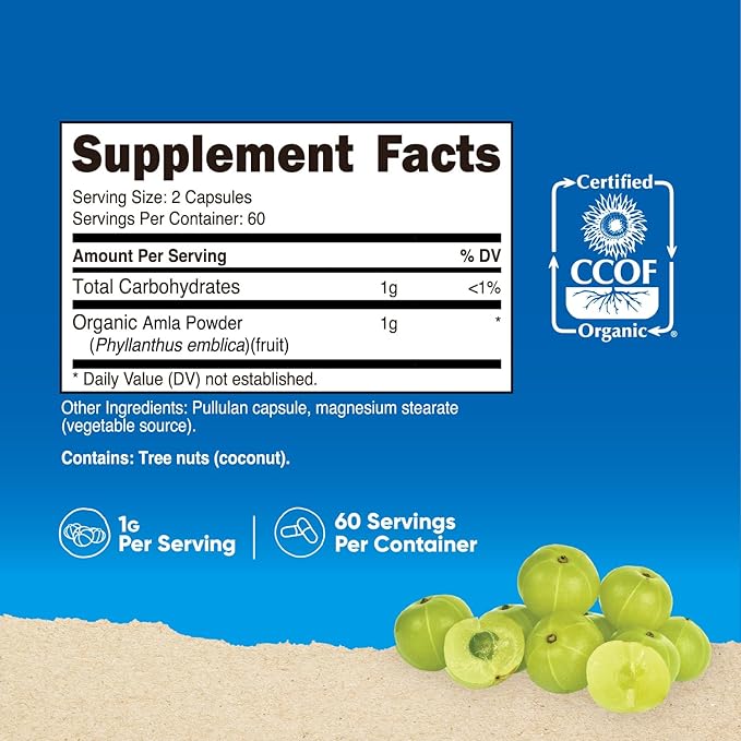 Nutricost Amla 1000mg, 120 Vegetarian Capsules - CCOF Certified Made with Organic, Non-GMO, Gluten Free, 60 Servings