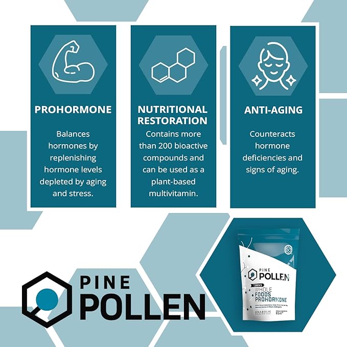 Pine Pollen Powder – Natural Whole Foods Prohormone & Testosterone Booster for Men to Boost Energy, Stamina, Hormone Balance, Anti-Aging & Nutritional Restoration – Powder (60g)