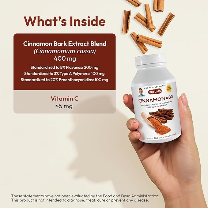 ANDREW LESSMAN Cinnamon 400mg - 30 Capsules - High Potency, Standardized Extract. No Additives. Small Easy to Swallow Capsules